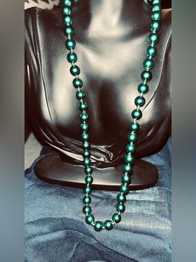 Elegant Long metallic  Teal Beaded Necklace